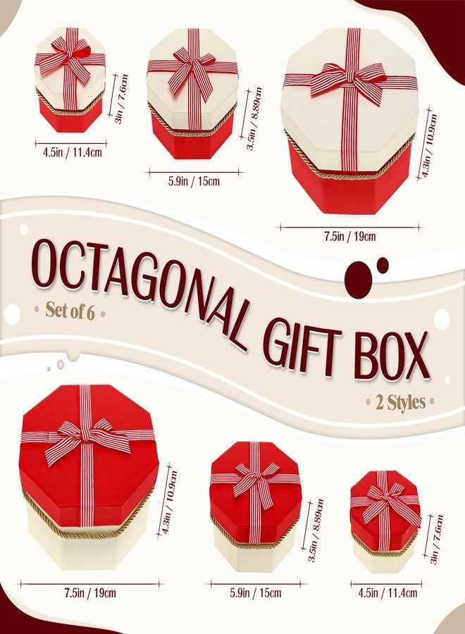 ReliThick 6 Pack Valentines Day Large Nesting Gift Boxes with Lid Ribbon Assorted Sizes Octagonal Shaped Boxes for Presents Wrapping Gift Wedding Anniversary Birthday Party Favor(Red and White) - Image 2